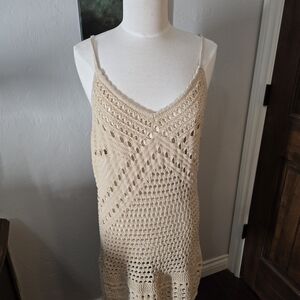 Aerie Beige Crochet Top with Thin Straps